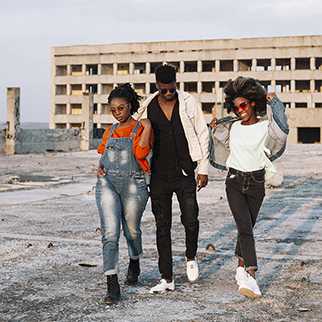 happy young people hanging out together